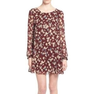 ASTR The Label Wine Red Floral Long Sleeve Lined Mini Dress Medium / Small